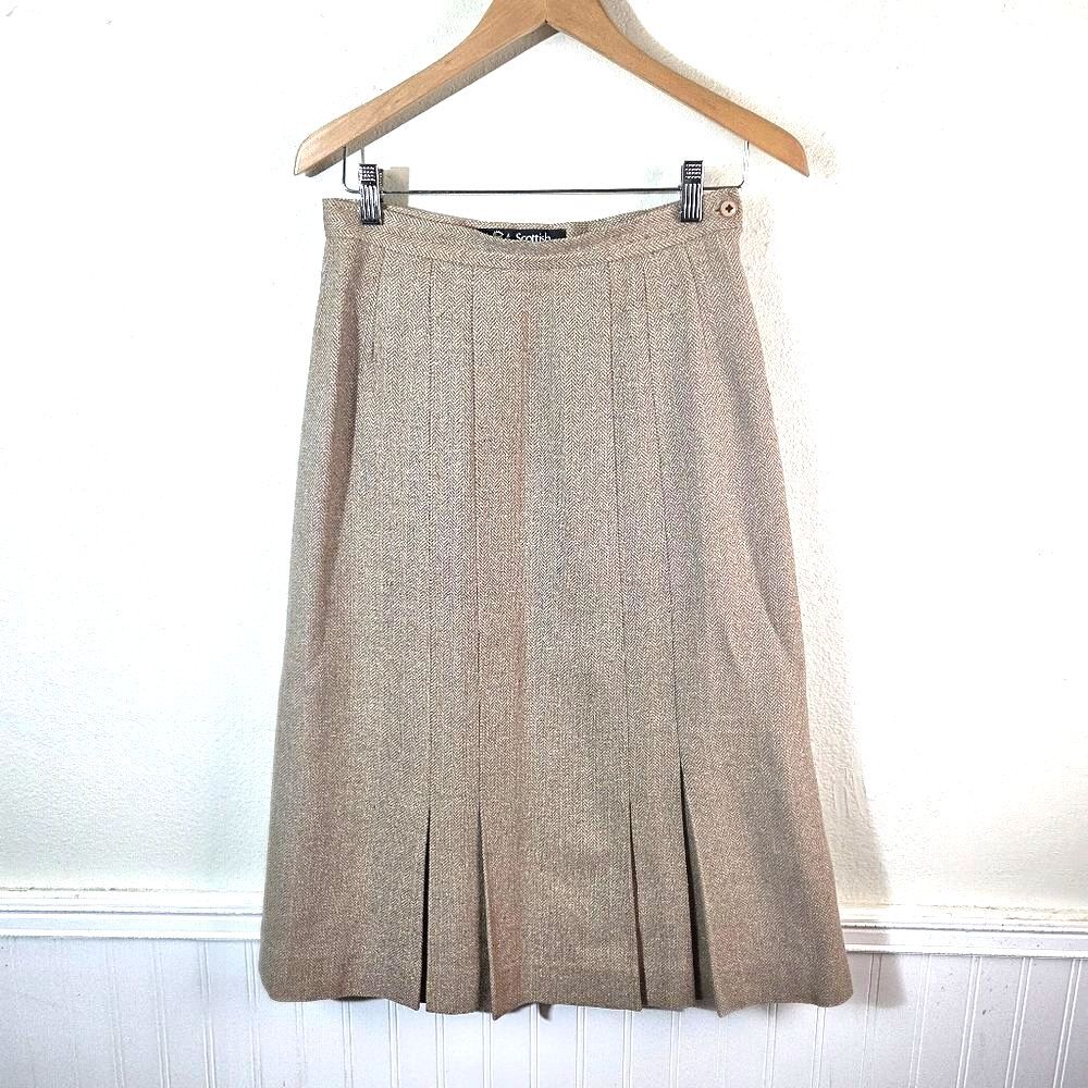 Vintage Scottish Sportswear Wool Silk Skirt Womens US 12 Pleated Tweed